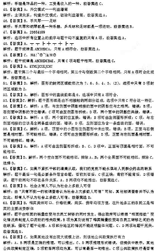 2014年江苏省公务员考试行测答案