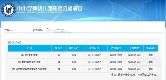 教师资格统考合格分数线
